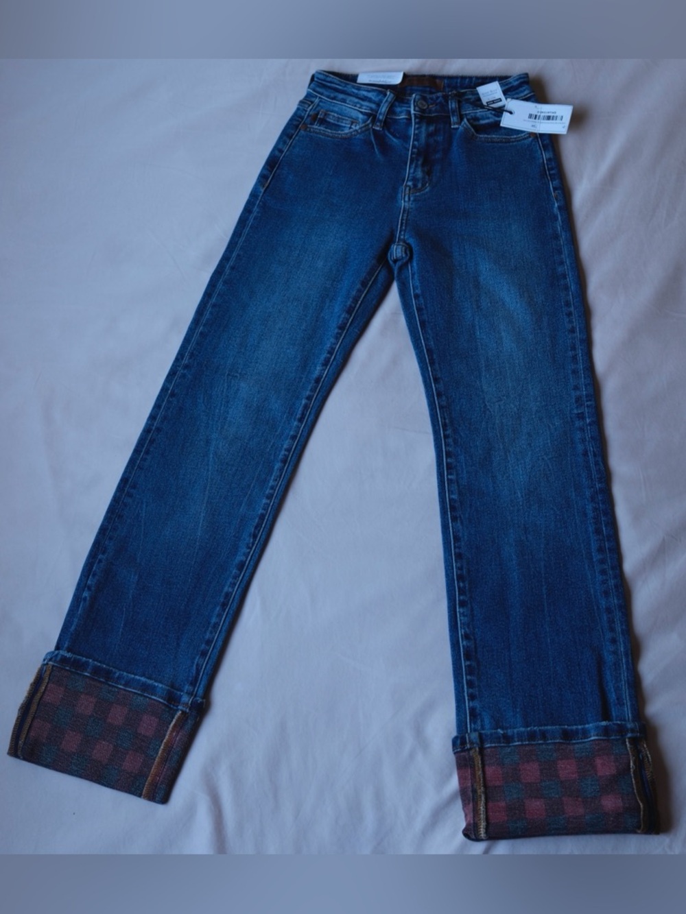 Judy Blue High Rise Straight Leg Jeans Plaid Cuff Preppy Size 24